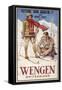 Holiday Poster for Wengen in Switzerland Showing a Couple Skiing-null-Framed Stretched Canvas