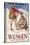 Holiday Poster for Wengen in Switzerland Showing a Couple Skiing-null-Stretched Canvas