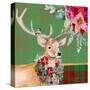 Holiday Reindeer on Plaid I-Patricia Pinto-Stretched Canvas