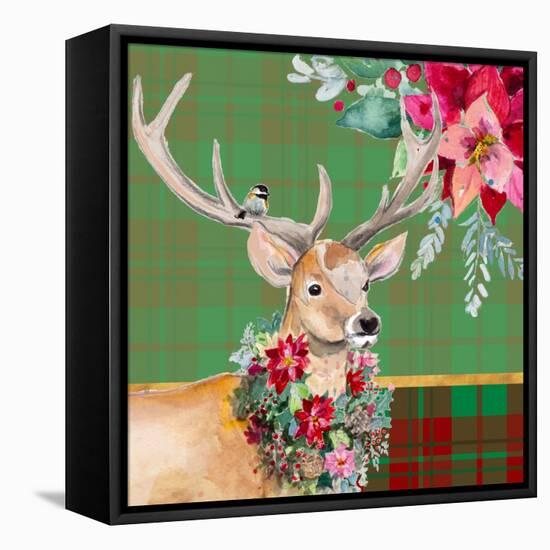 Holiday Reindeer on Plaid I-Patricia Pinto-Framed Stretched Canvas