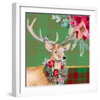 Holiday Reindeer on Plaid I-Patricia Pinto-Framed Art Print