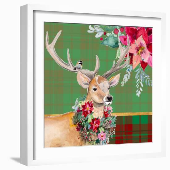 Holiday Reindeer on Plaid I-Patricia Pinto-Framed Art Print