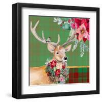 Holiday Reindeer on Plaid I-Patricia Pinto-Framed Art Print