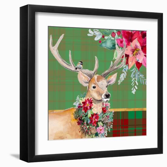 Holiday Reindeer on Plaid I-Patricia Pinto-Framed Art Print