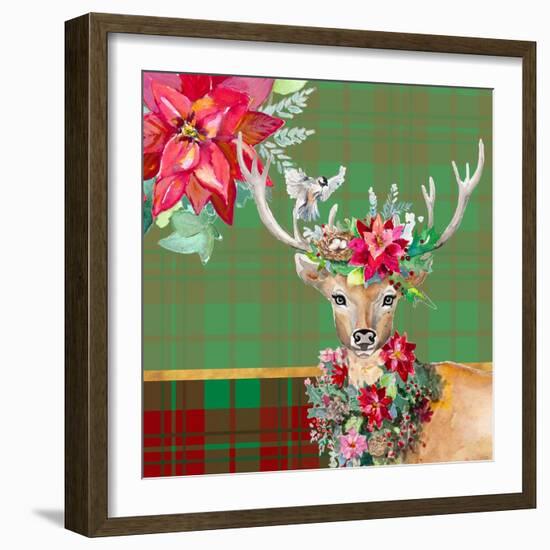 Holiday Reindeer on Plaid II-Patricia Pinto-Framed Art Print