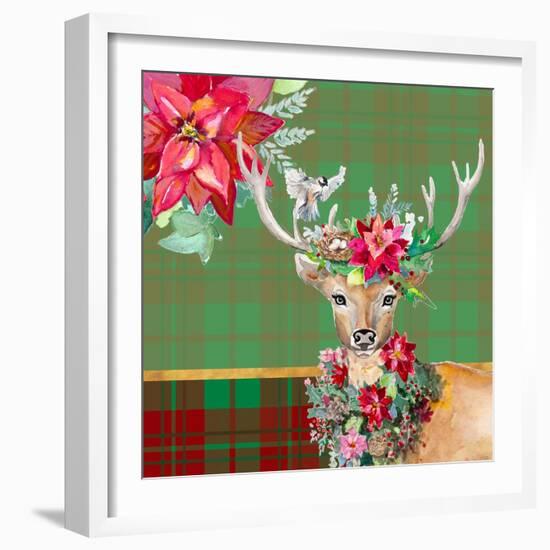 Holiday Reindeer on Plaid II-Patricia Pinto-Framed Art Print