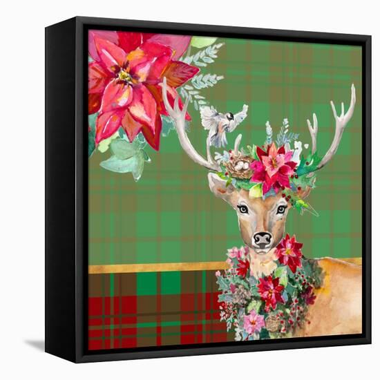 Holiday Reindeer on Plaid II-Patricia Pinto-Framed Stretched Canvas