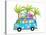 Holiday Summer Bus with Beach Tropical Vacation Tourists Baby Animals and Palms. Touristic Holidays-Popmarleo-Stretched Canvas