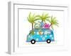 Holiday Summer Bus with Beach Tropical Vacation Tourists Baby Animals and Palms. Touristic Holidays-Popmarleo-Framed Art Print