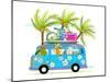 Holiday Summer Bus with Beach Tropical Vacation Tourists Baby Animals and Palms. Touristic Holidays-Popmarleo-Mounted Art Print