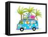 Holiday Summer Bus with Beach Tropical Vacation Tourists Baby Animals and Palms. Touristic Holidays-Popmarleo-Framed Stretched Canvas