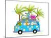 Holiday Summer Bus with Beach Tropical Vacation Tourists Baby Animals and Palms. Touristic Holidays-Popmarleo-Mounted Art Print