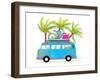 Holiday Summer Trip Bus for Beach Tropical Vacation with Luggage. Touristic Summer Holidays Cartoon-Popmarleo-Framed Art Print