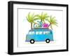 Holiday Summer Trip Bus for Beach Tropical Vacation with Luggage. Touristic Summer Holidays Cartoon-Popmarleo-Framed Art Print