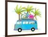 Holiday Summer Trip Bus for Beach Tropical Vacation with Luggage. Touristic Summer Holidays Cartoon-Popmarleo-Framed Premium Giclee Print