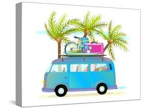 Holiday Summer Trip Bus for Beach Tropical Vacation with Luggage. Touristic Summer Holidays Cartoon-Popmarleo-Stretched Canvas