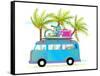 Holiday Summer Trip Bus for Beach Tropical Vacation with Luggage. Touristic Summer Holidays Cartoon-Popmarleo-Framed Stretched Canvas