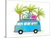 Holiday Summer Trip Bus for Beach Tropical Vacation with Luggage. Touristic Summer Holidays Cartoon-Popmarleo-Stretched Canvas