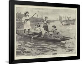 Holidays on the Norfolk Broads, Picking for Eels on the River Bure-null-Framed Giclee Print