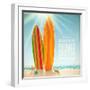 Holidays Vintage Design - Surfboards On A Beach Against A Sunny Seascape-vso-Framed Art Print