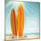 Holidays Vintage Design - Surfboards On A Beach Against A Sunny Seascape-vso-Mounted Art Print