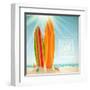 Holidays Vintage Design - Surfboards On A Beach Against A Sunny Seascape-vso-Framed Art Print