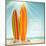 Holidays Vintage Design - Surfboards On A Beach Against A Sunny Seascape-vso-Mounted Art Print