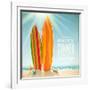 Holidays Vintage Design - Surfboards On A Beach Against A Sunny Seascape-vso-Framed Art Print