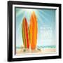 Holidays Vintage Design - Surfboards On A Beach Against A Sunny Seascape-vso-Framed Art Print