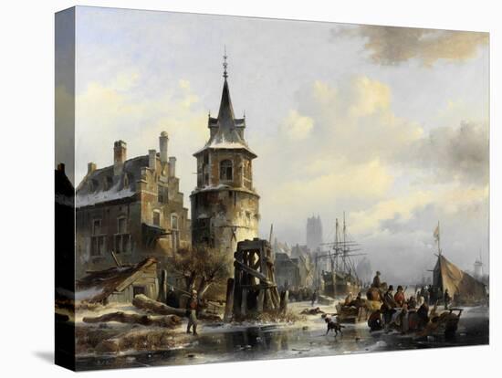 Holländische Winterlandschaft mit altertümlicher Stadt am Kanal. 1846-Jan Michael Ruyten-Stretched Canvas