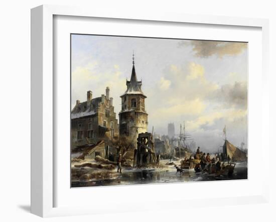 Holländische Winterlandschaft mit altertümlicher Stadt am Kanal. 1846-Jan Michael Ruyten-Framed Giclee Print