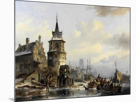 Holländische Winterlandschaft mit altertümlicher Stadt am Kanal. 1846-Jan Michael Ruyten-Mounted Giclee Print