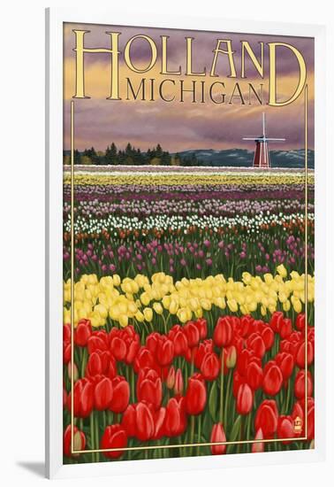 Holland, Michigan - Tulip Fields-Lantern Press-Framed Art Print