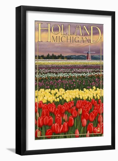 Holland, Michigan - Tulip Fields-Lantern Press-Framed Art Print