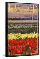 Holland, Michigan - Tulip Fields-Lantern Press-Framed Stretched Canvas