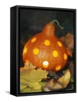 Hollowed Out Pumpkin with Holes and Light Inside-Alena Hrbkova-Framed Stretched Canvas