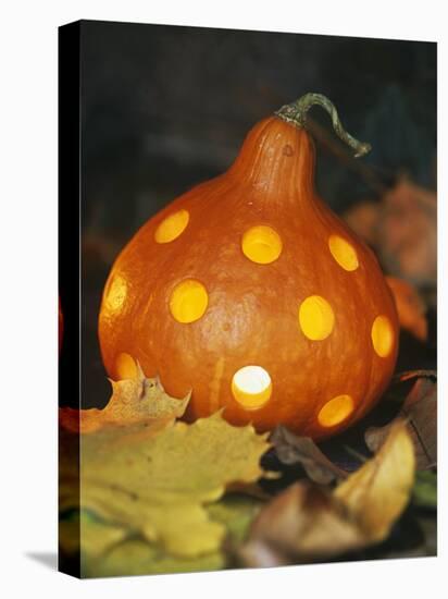 Hollowed Out Pumpkin with Holes and Light Inside-Alena Hrbkova-Stretched Canvas