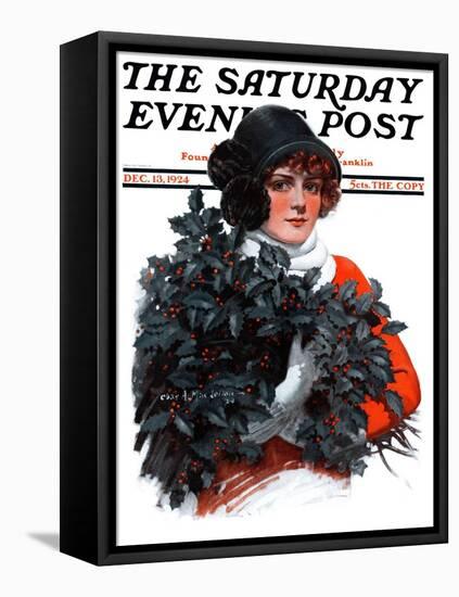 "Holly Bouquet," Saturday Evening Post Cover, December 13, 1924-Charles A. MacLellan-Framed Stretched Canvas