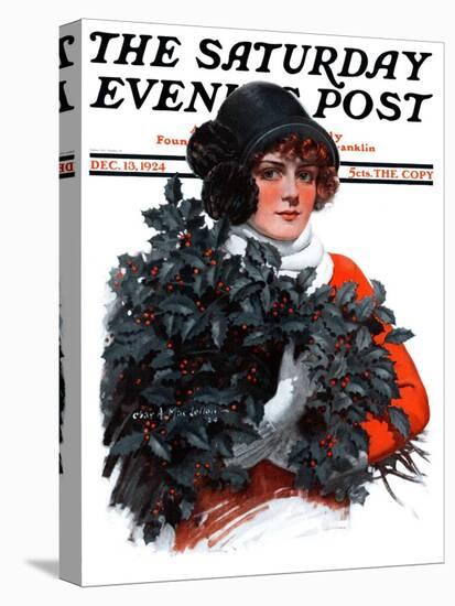 "Holly Bouquet," Saturday Evening Post Cover, December 13, 1924-Charles A. MacLellan-Stretched Canvas