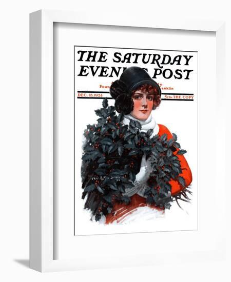 "Holly Bouquet," Saturday Evening Post Cover, December 13, 1924-Charles A. MacLellan-Framed Giclee Print