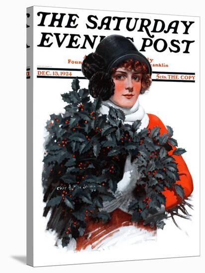 "Holly Bouquet," Saturday Evening Post Cover, December 13, 1924-Charles A. MacLellan-Stretched Canvas