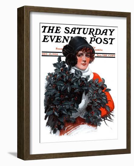 "Holly Bouquet," Saturday Evening Post Cover, December 13, 1924-Charles A. MacLellan-Framed Giclee Print