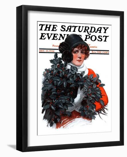 "Holly Bouquet," Saturday Evening Post Cover, December 13, 1924-Charles A. MacLellan-Framed Giclee Print