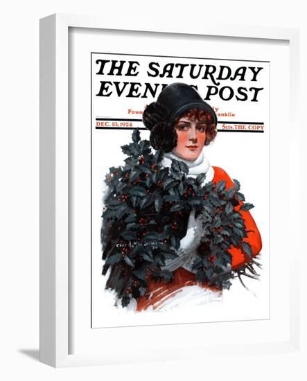 "Holly Bouquet," Saturday Evening Post Cover, December 13, 1924-Charles A. MacLellan-Framed Giclee Print