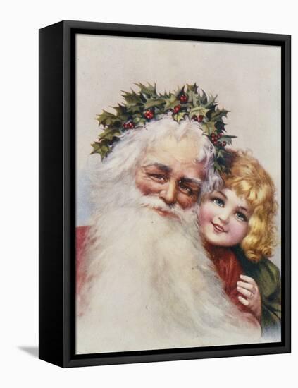 Holly Crowned Father Christmas and Child-null-Framed Stretched Canvas