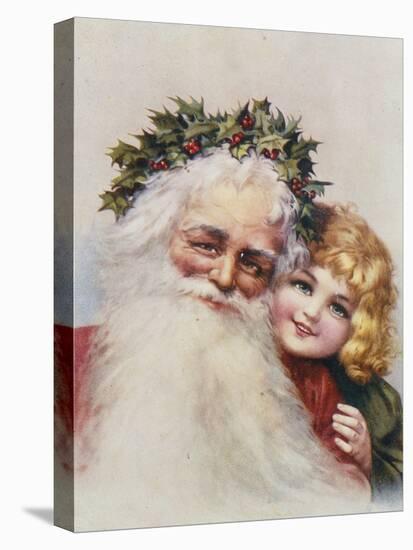 Holly Crowned Father Christmas and Child-null-Stretched Canvas