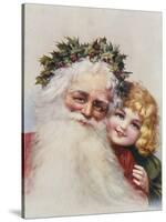 Holly Crowned Father Christmas and Child-null-Stretched Canvas