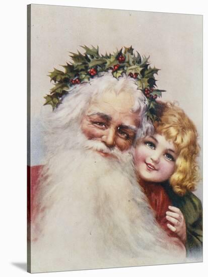 Holly Crowned Father Christmas and Child-null-Stretched Canvas