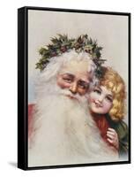 Holly Crowned Father Christmas and Child-null-Framed Stretched Canvas