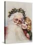 Holly Crowned Father Christmas and Child-null-Stretched Canvas